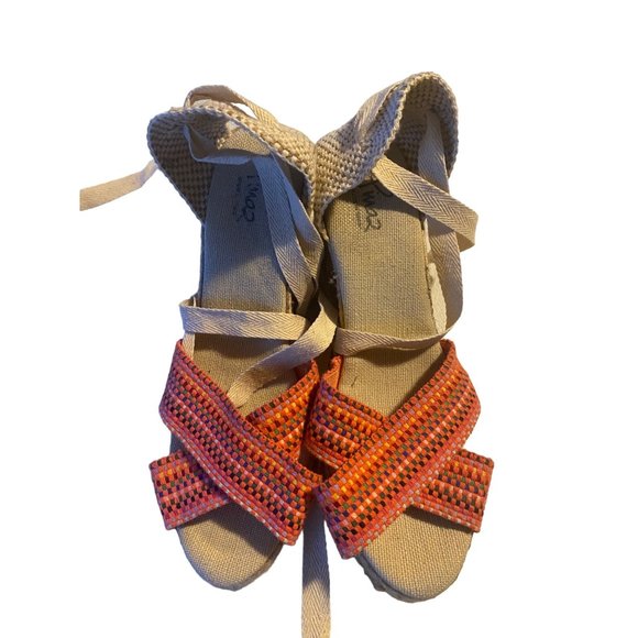 Pima 2 wedge espadrille ankle wrap pink multicolor polkadot sandals size - Picture 5 of 11